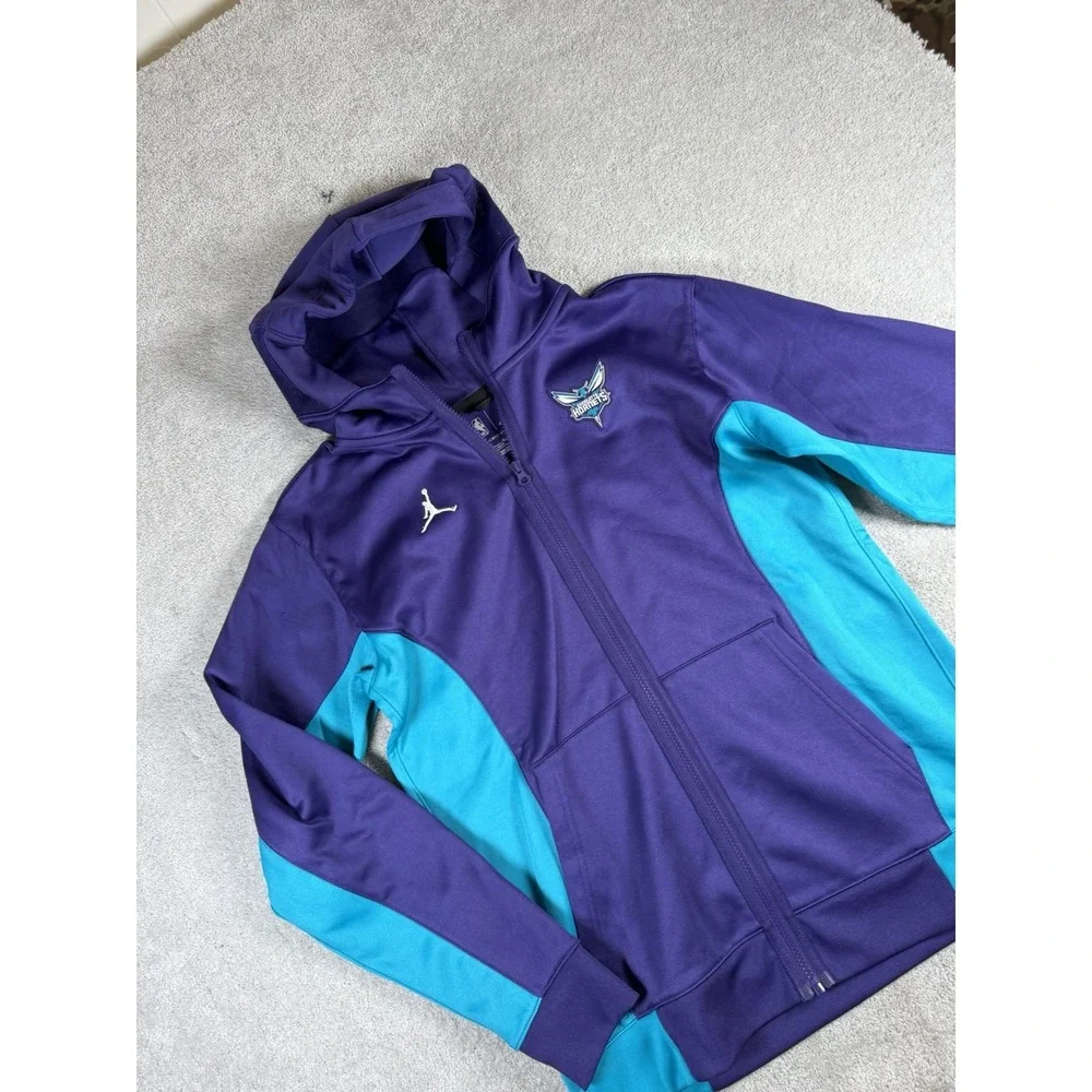 Charlotte Hornets Jordan Full Zip Basketball Jacket Hooded Purple Teal Youth XL